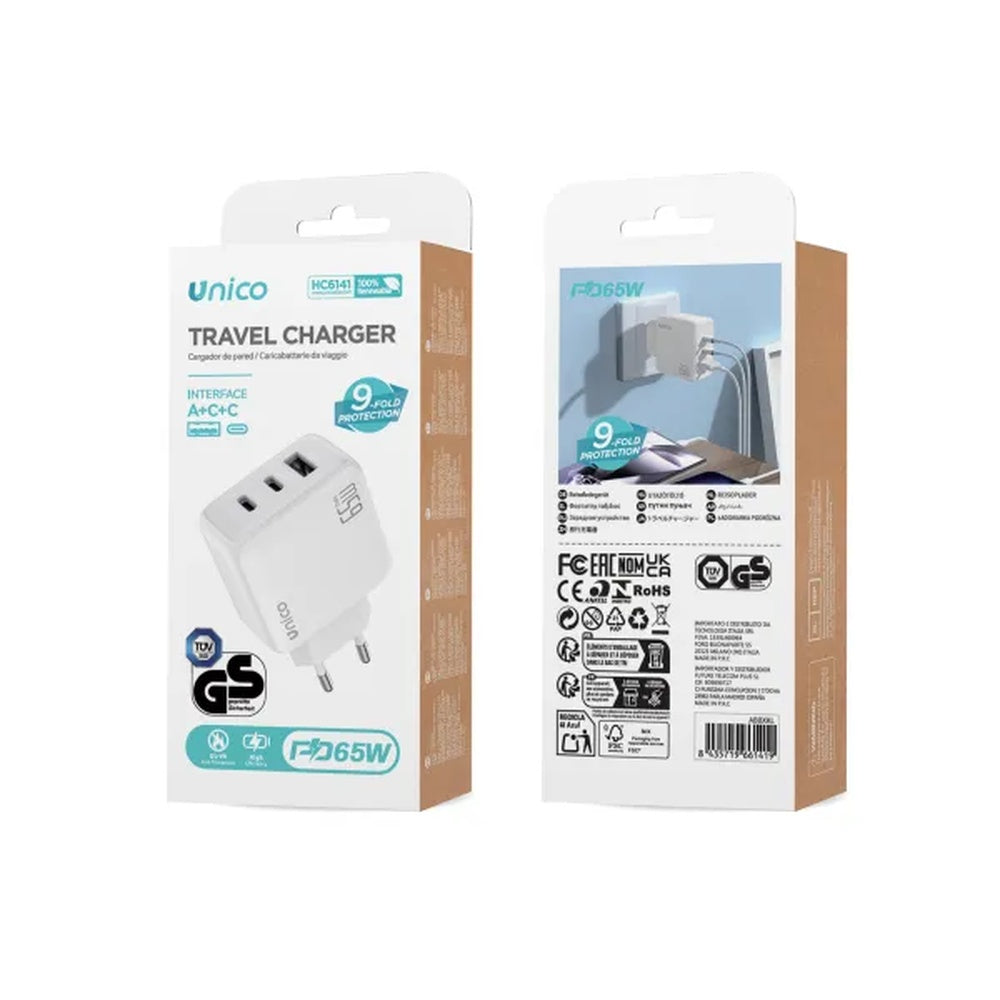 unico alimentatore pc e tablet 3 porte 65w 2usbc 1usba ean 8435719661419