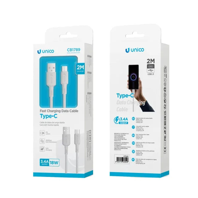 unico cavo usb 2 0 type c 3 4 a 2 mt bianco ean 8435719618543