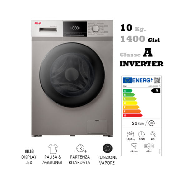 akai lavatrice aqua101400 silver vap cla ean 8056746666347