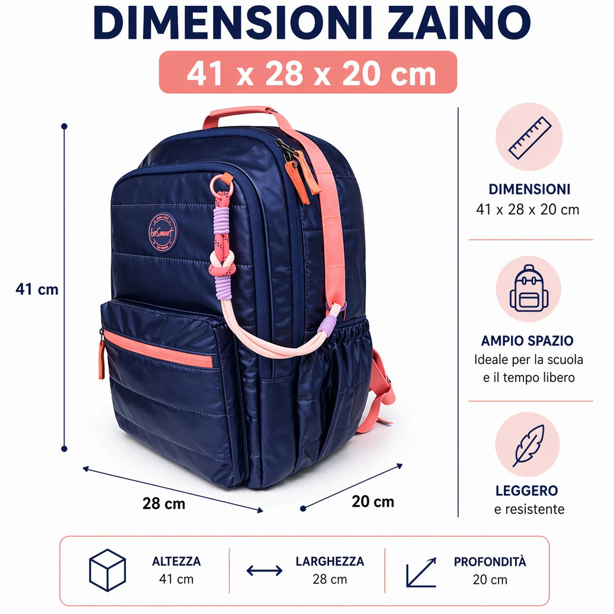 be smart zaino softly blue be smart 41x28x20 cm ean 8023650059633