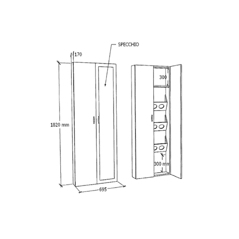 SCARPIERA MIRROR CON SPECCHIO 69,5X17X182