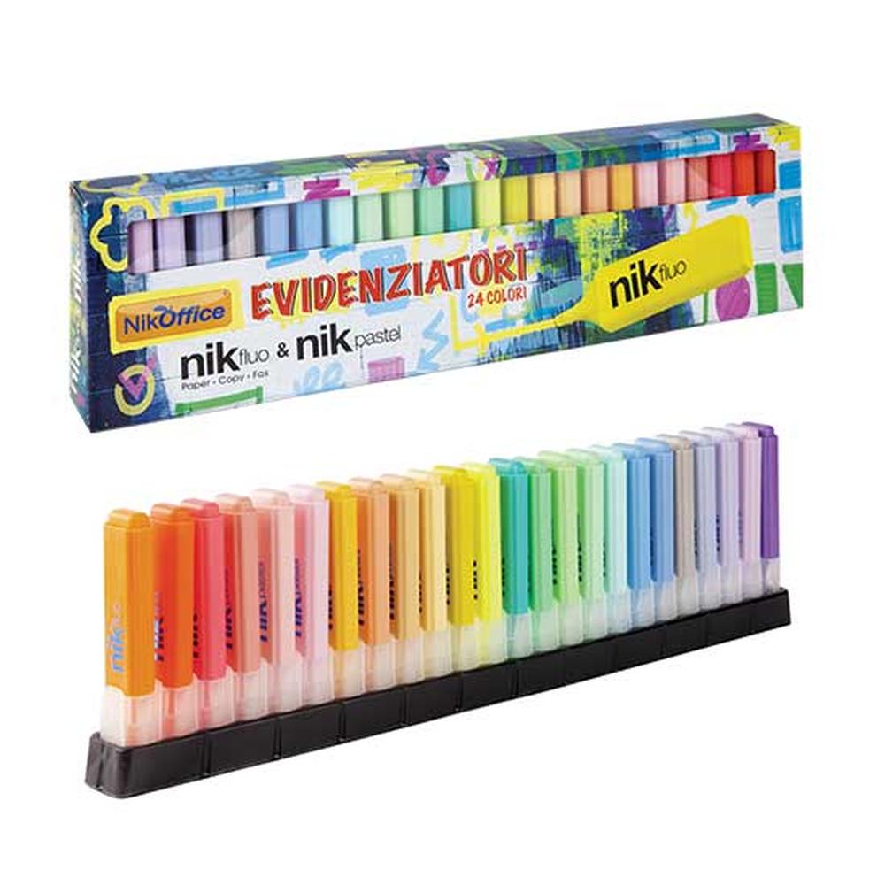 nikoffice evidenziatori 24 colori 8 fluo 16 pastello ean 8051818004478