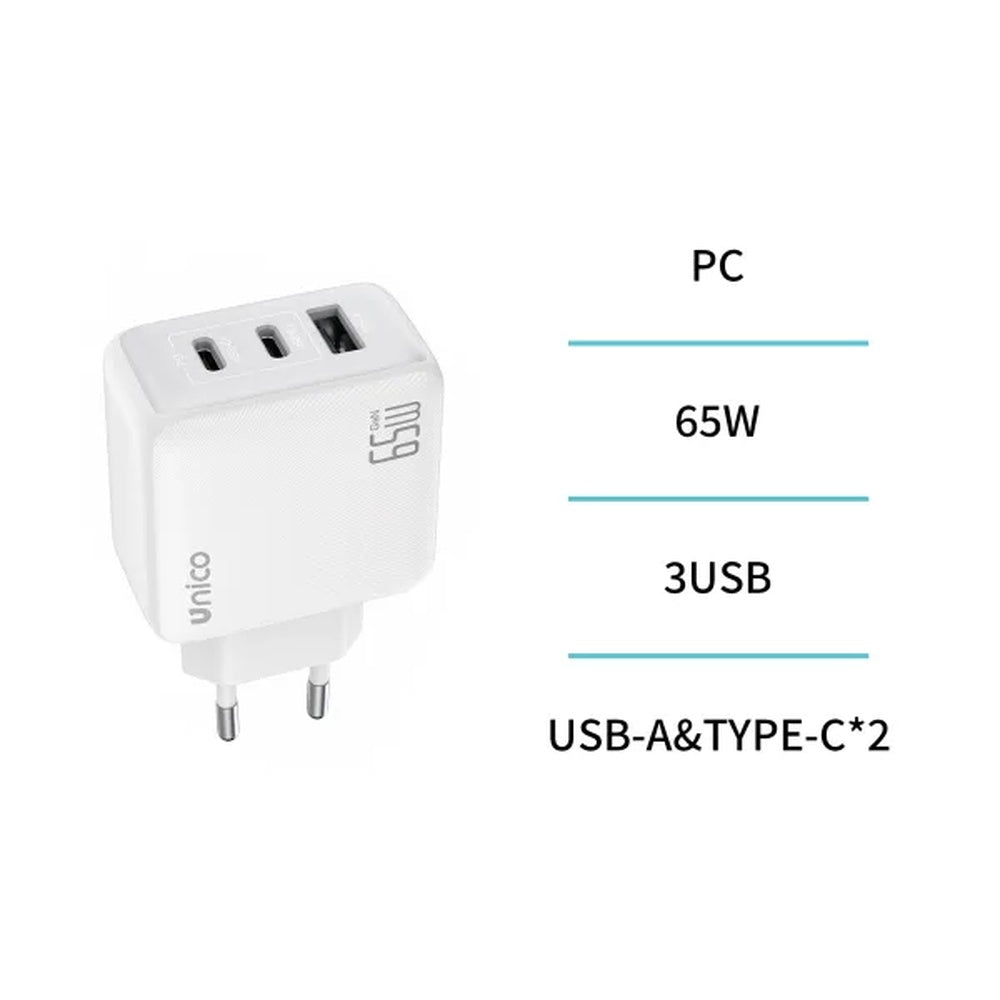 unico alimentatore pc e tablet 3 porte 65w 2usbc 1usba ean 8435719661419