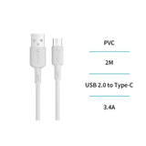 unico cavo usb 2 0 type c 3 4 a 2 mt bianco ean 8435719618543