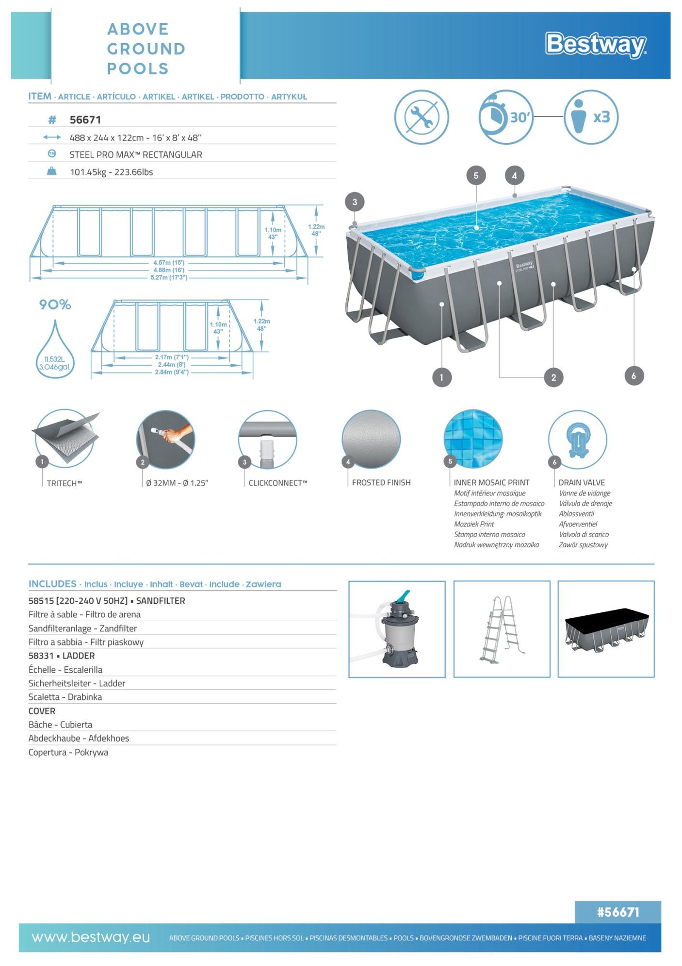 Piscina Power Steel Bestway 488x244x122 Cm