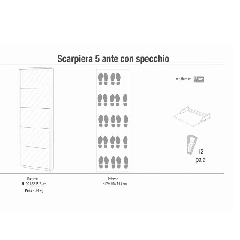 SCARPIERA CLIVIA 5 ANTE 12 Paia a SPECCHIO OLMO
