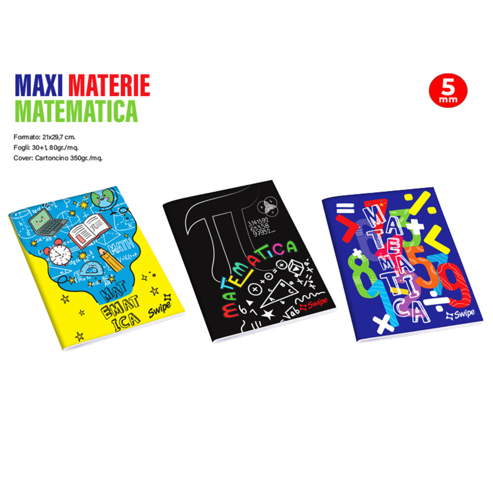 Quaderno A4 Matematica Pacco 10 Pz Assortiti Rigatura 5 mm