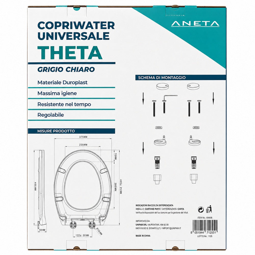 Copriwater Theta Grigio Chiaro 44,6X37,3 cm 1,9 kg
