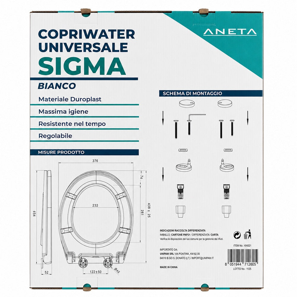 Copriwater Sigma Bianco 44,5x37,6 Cm  2,5 Kg