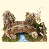 Ponte su fiume 20x14x12 cm in resina con pecore