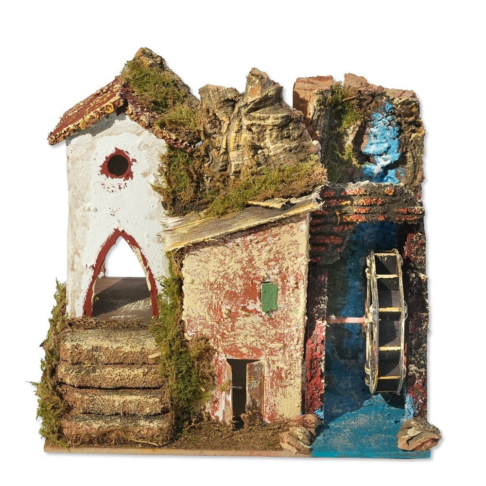 Mulino ad acqua decorativo per presepe 20x14x19 cm