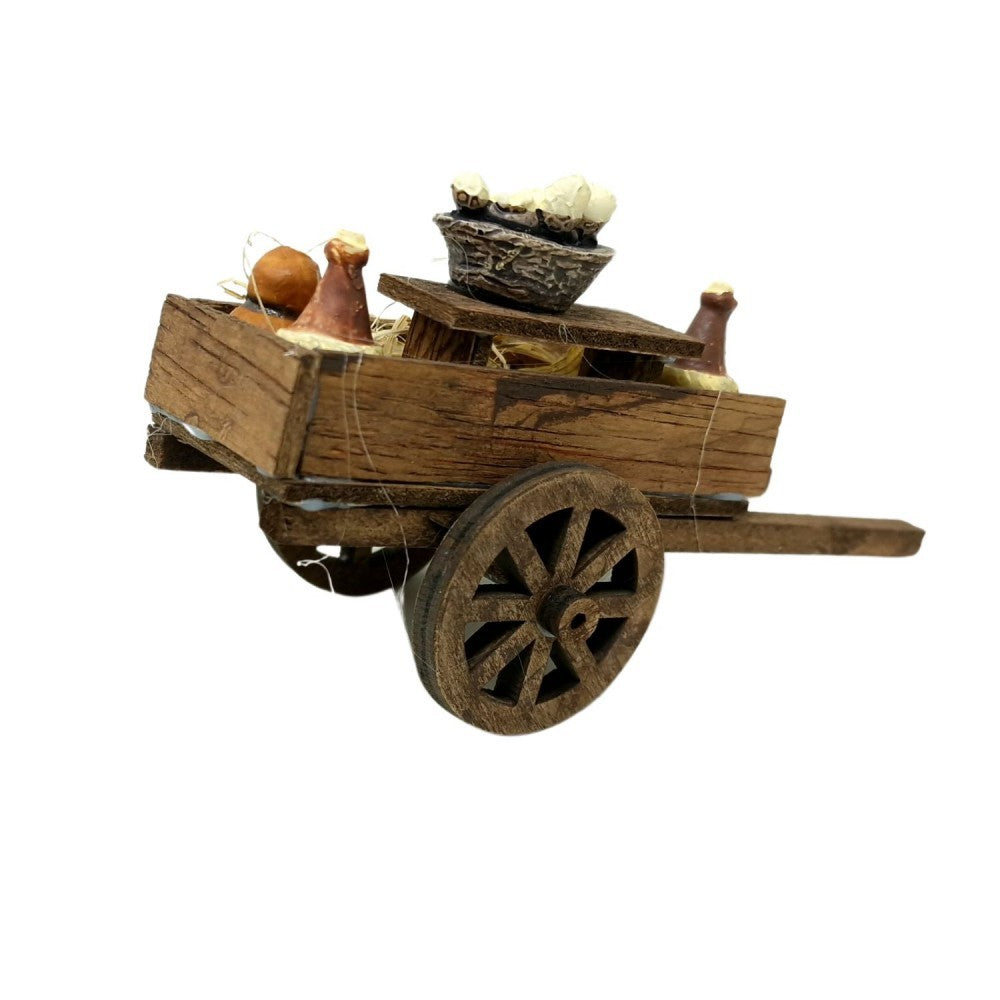Carretto con Formaggio e Vino in Legno per Presepe - immagine 3