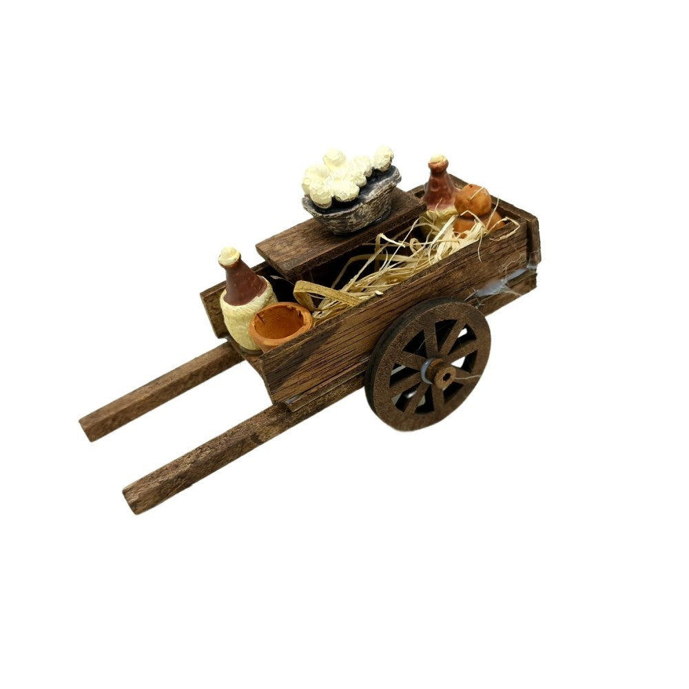 Carretto con Formaggio e Vino in Legno per Presepe - immagine 6