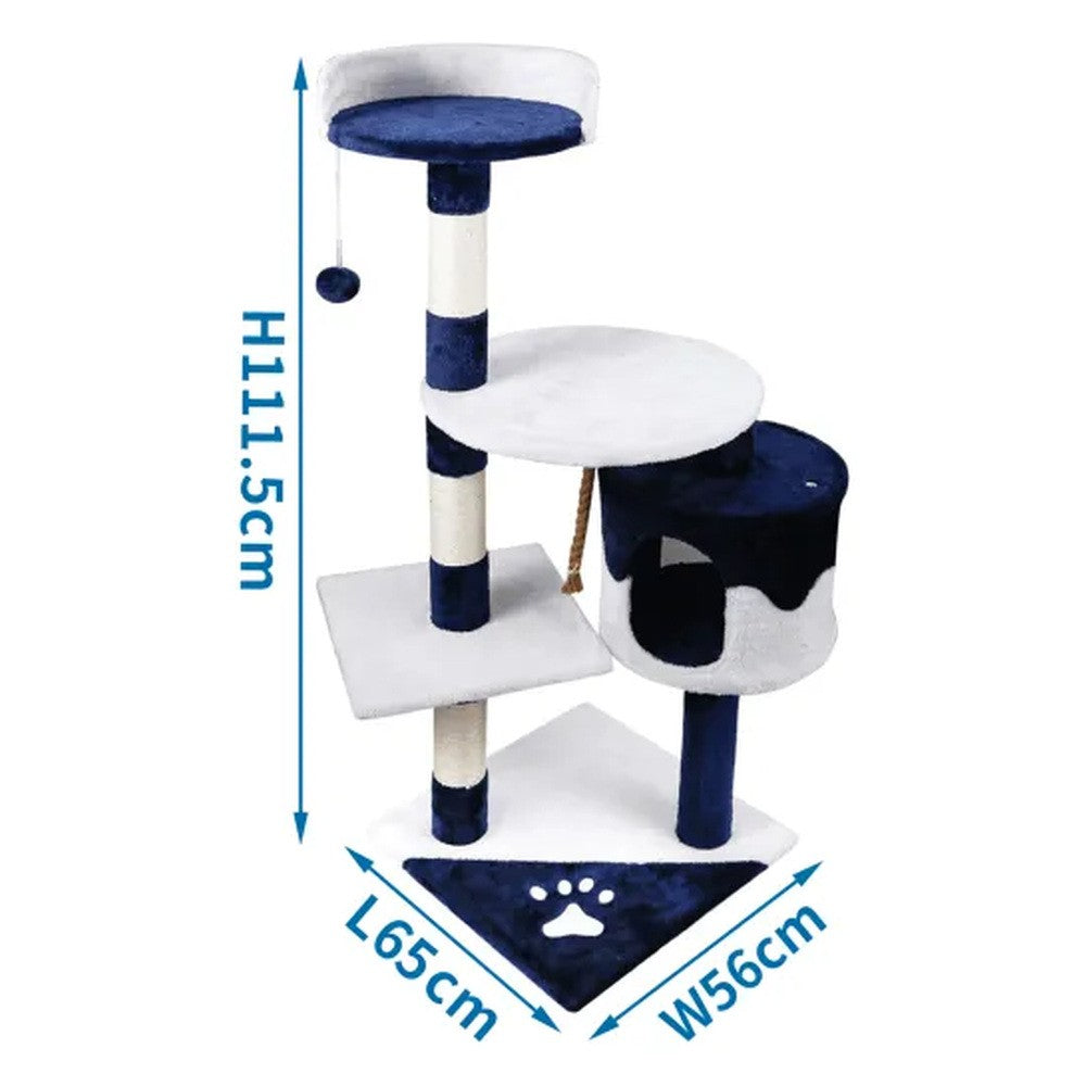 Tiragraffi blu e bianco per gatti 60x56x111 cm