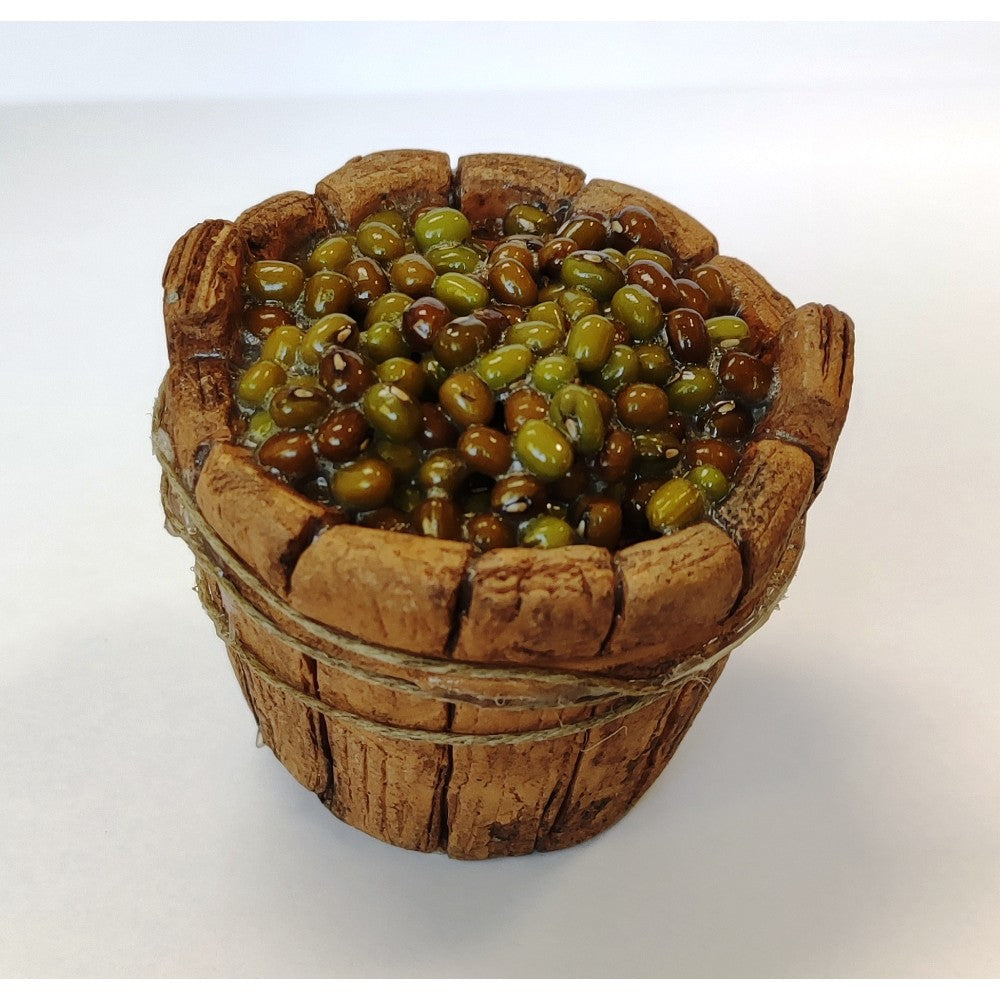 Tinozza in Legno con olive per presepe 5,5x4,5x5,5 cm