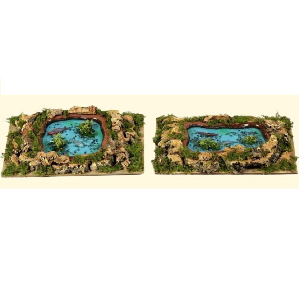 Lago con acqua e pesci per presepe 20x14x3,5 cm