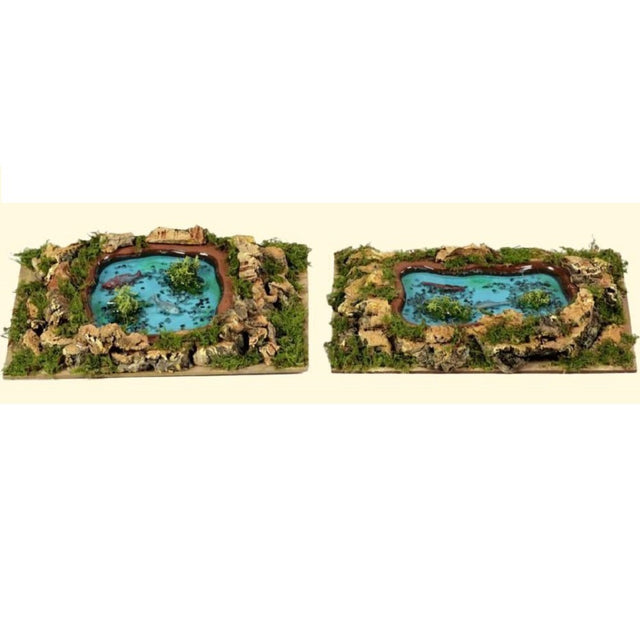 Lago con acqua e pesci per presepe 20x14x3,5 cm