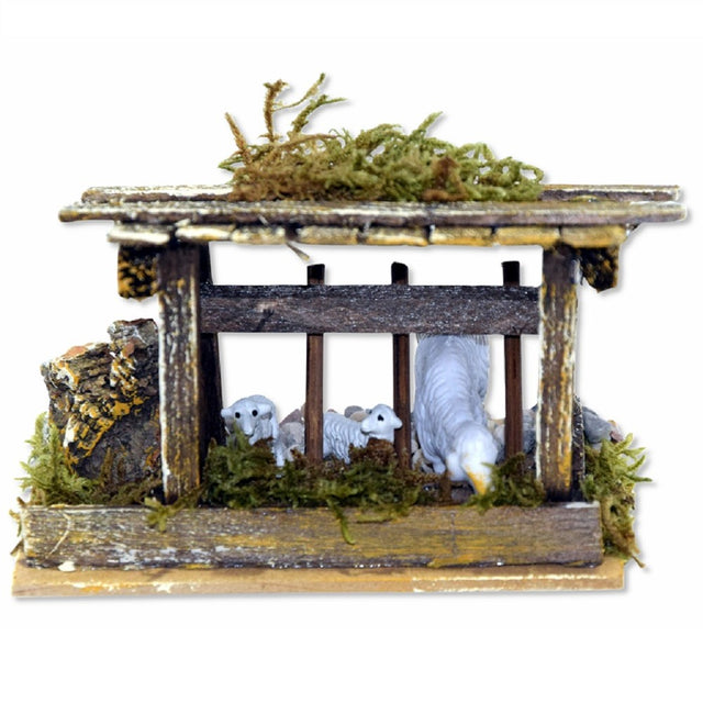 Ricovero con pecore per presepe 10x6x7 cm