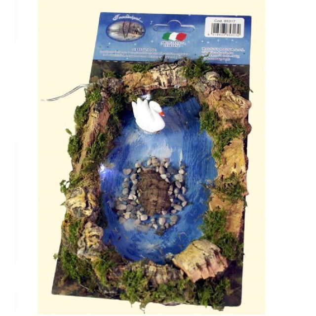 Lago con cigno e 5 luci per presepe 20x12 cm