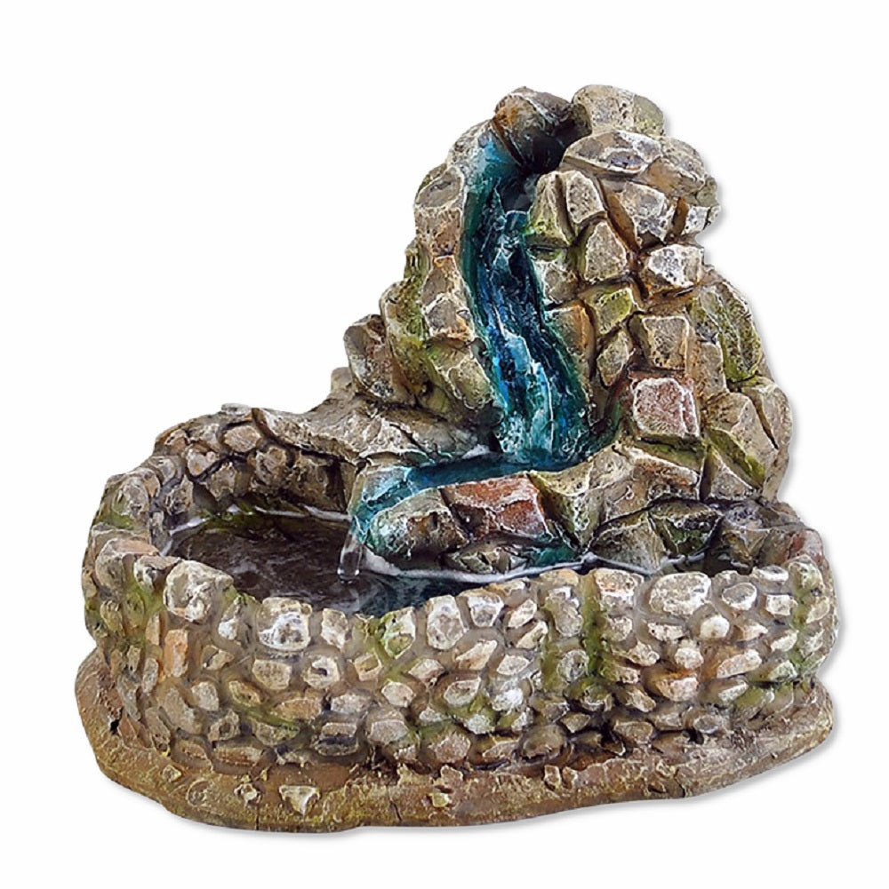 Cascata in resina con pompa per presepe 15x12x12 cm