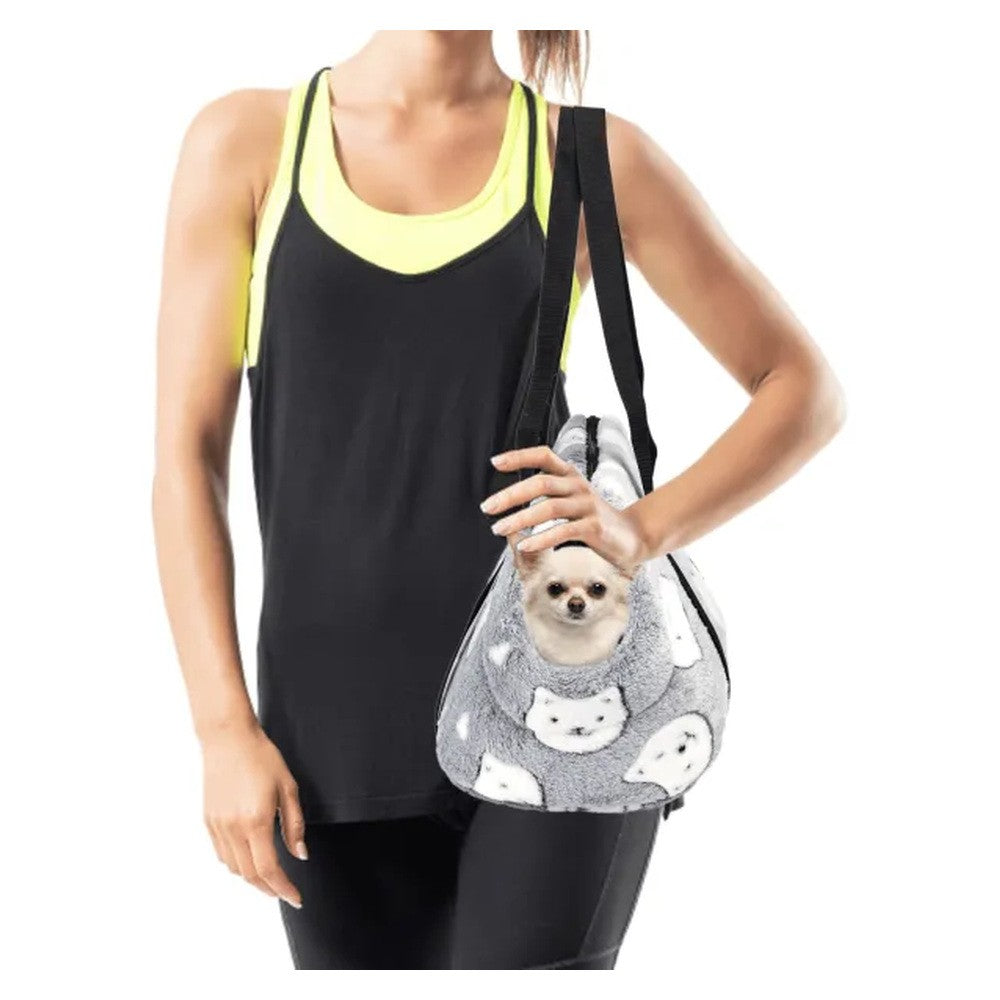Borsa trasportino imbottita in pile grigia  42x25x28 cm - immagine 4