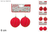 PALLA Natale 6CM EFFETTO VELLUTO ROSSO  GLITTE - immagine 3