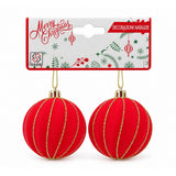 PALLA Natale 6CM EFFETTO VELLUTO ROSSO  GLITTE