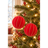 PALLA Natale 6CM EFFETTO VELLUTO ROSSO  GLITTE - immagine 2