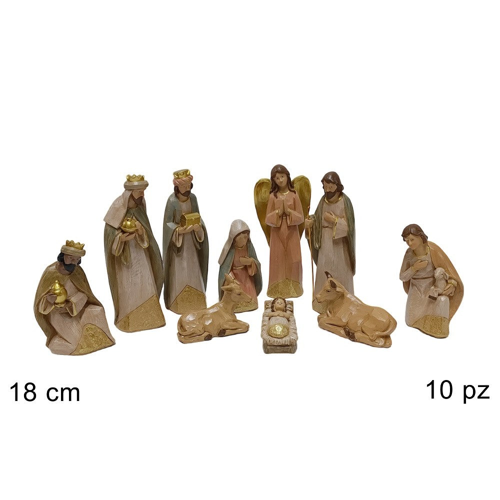 Natività da 18 cm Set 10 pz Effetto Legno