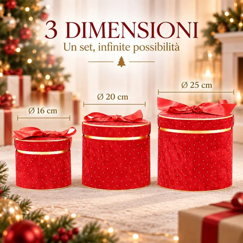 Scatole Regalo Set 3 pz Tonde in Velluto - immagine 3