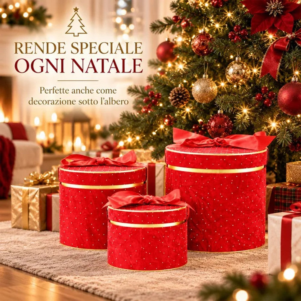 Scatole Regalo Set 3 pz Tonde in Velluto - immagine 4