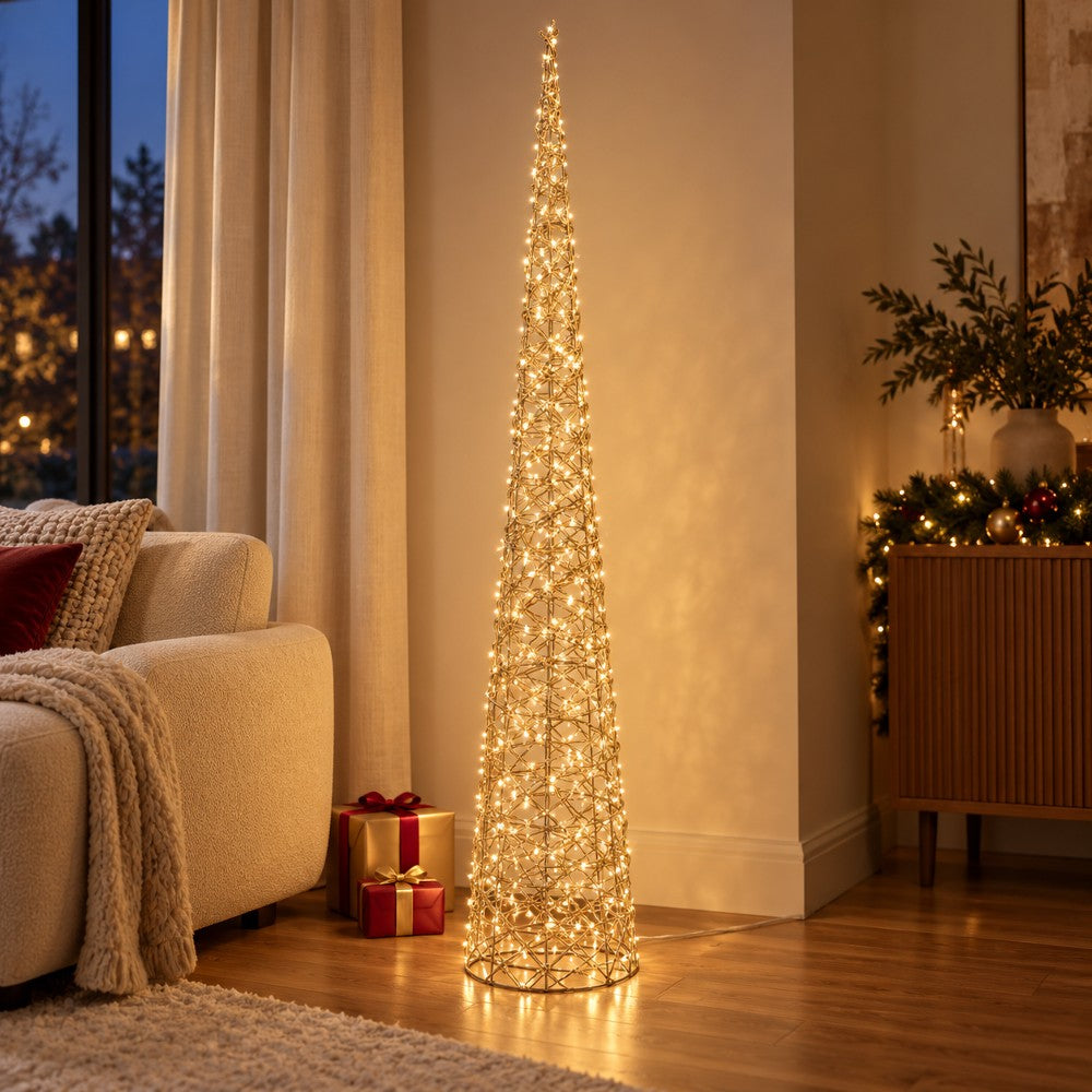 Cono Decorazione Natalizia 600 LED Oro 28x28x150 cm - immagine 2