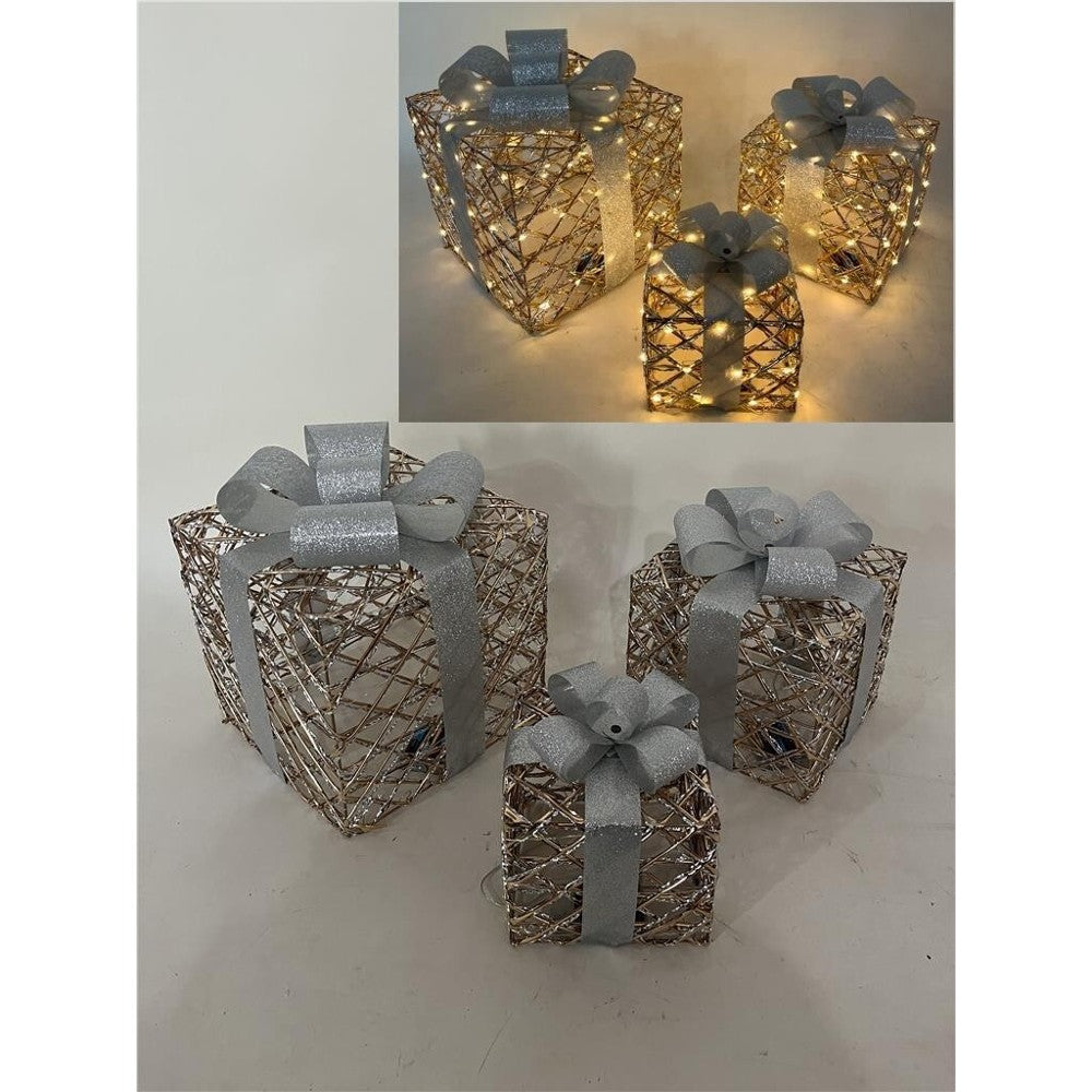 Scatole Regalo Dorate 180 led Set 3 pz