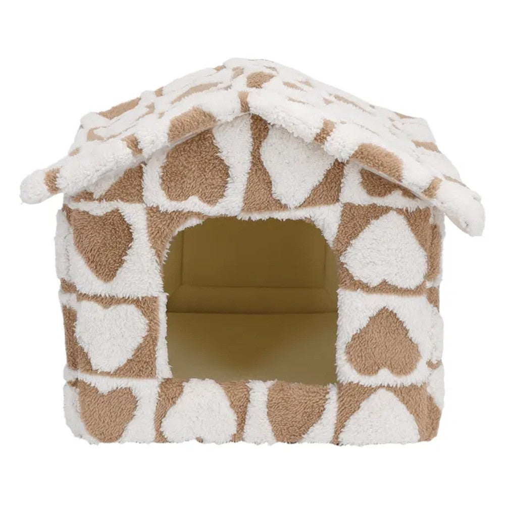Cuccia a casetta con cuore bianca e marrone 48x45x39 cm - immagine 2