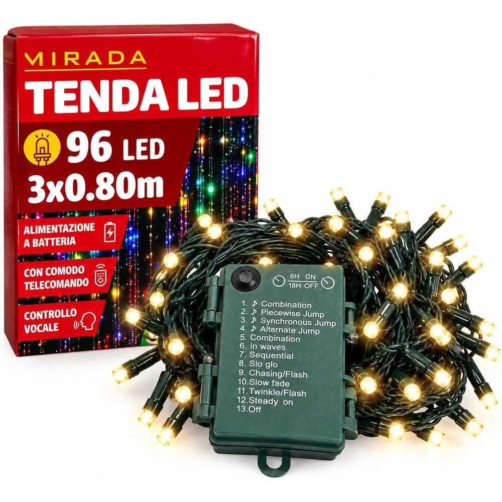 Tenda a Batteria 96 Led Bianco Caldo 3X0.80 mt - immagine 2