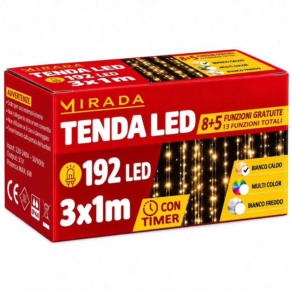 Tenda 192 Led Bianco Caldo 3X1 mt