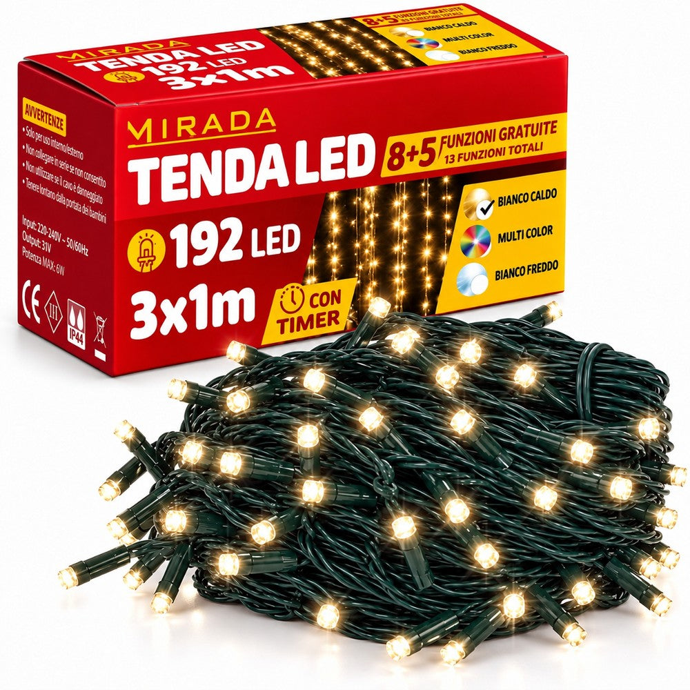 Tenda 192 Led Bianco Caldo 3X1 mt - immagine 2