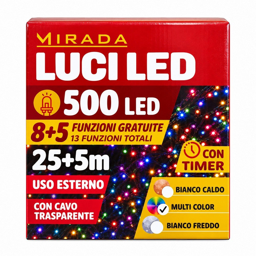Luci di Natale 500 Led Multicolor Cavo Trasparente - immagine 3