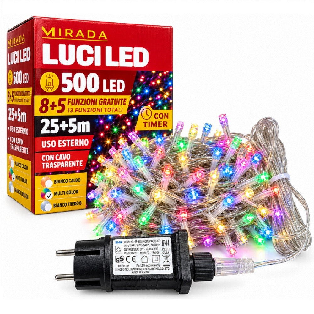 Luci di Natale 500 Led Multicolor Cavo Trasparente - immagine 2