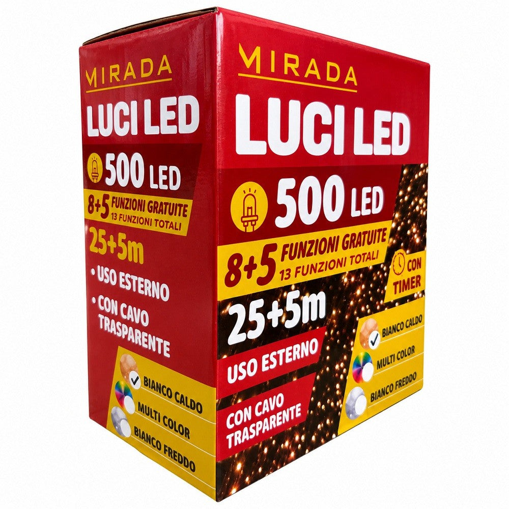 Luci di Natale 500 Led Bianco Caldo Cavo Trasparente