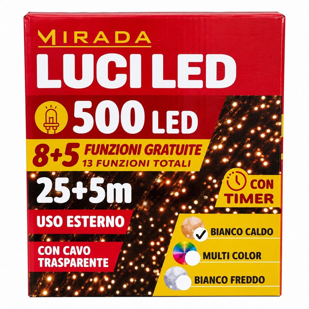 Luci di Natale 500 Led Bianco Caldo Cavo Trasparente - immagine 3
