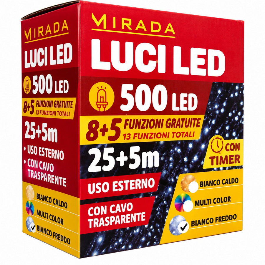 Luci di Natale 500 Led Bianco Freddo Cavo Trasparente