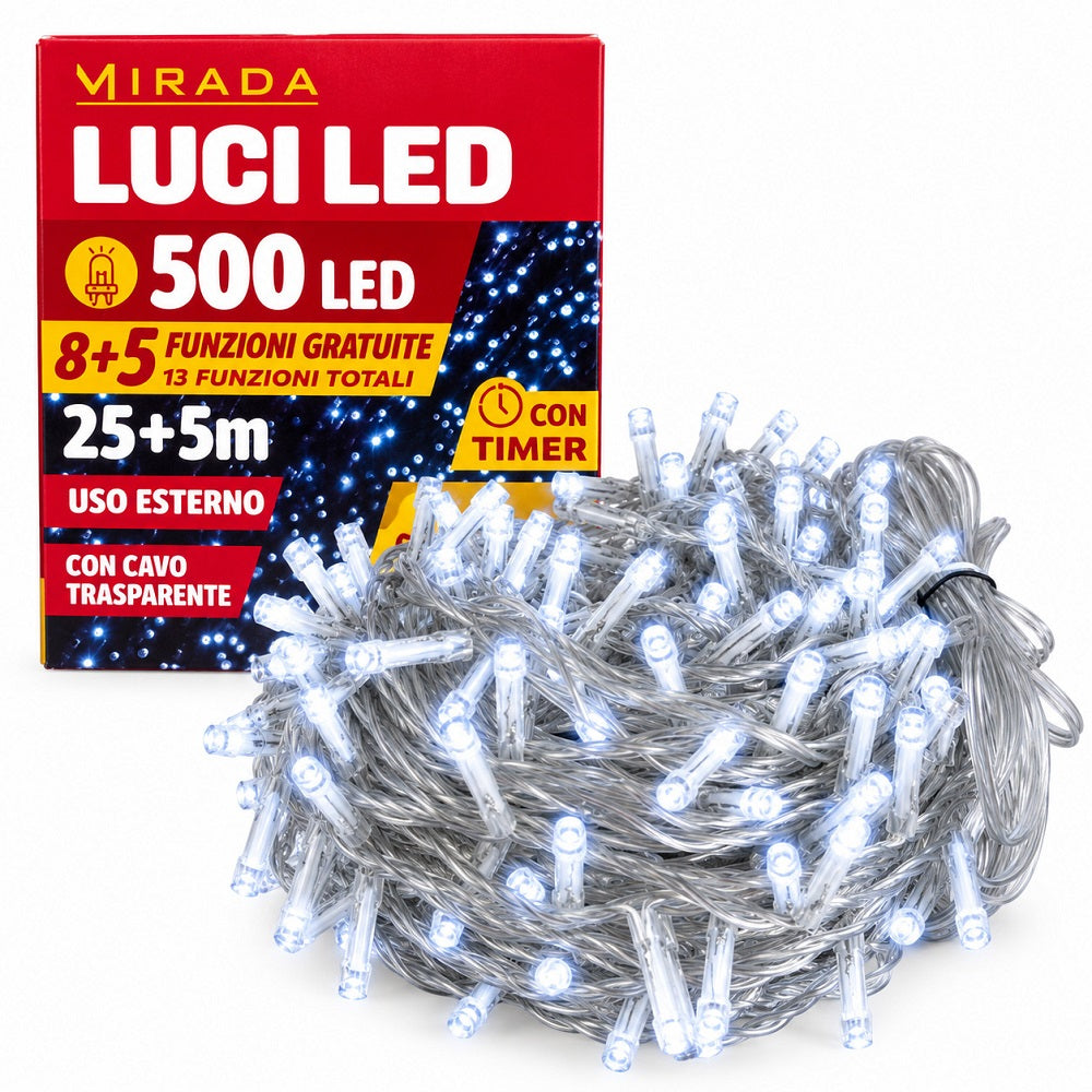 Luci di Natale 500 Led Bianco Freddo Cavo Trasparente - immagine 2