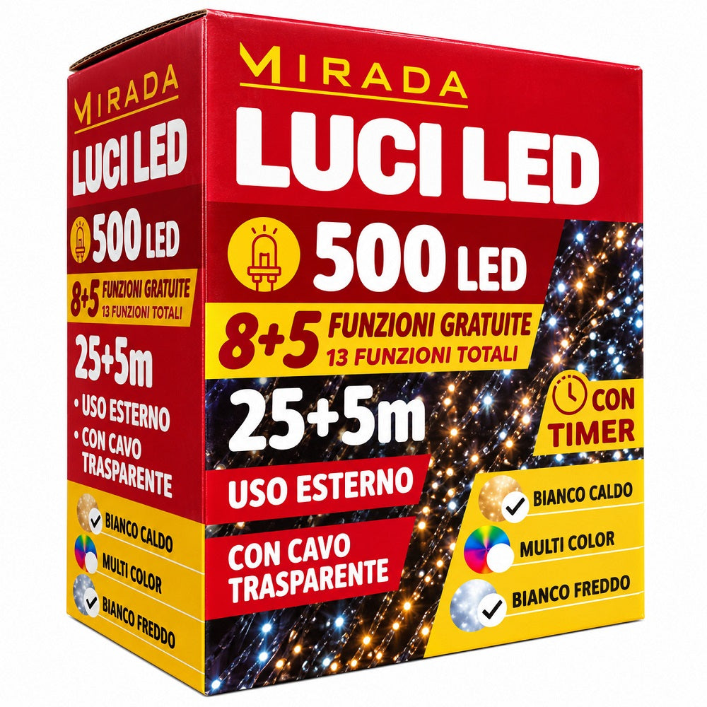 Luci di Natale 500 Led Bianco Caldo/Freddo