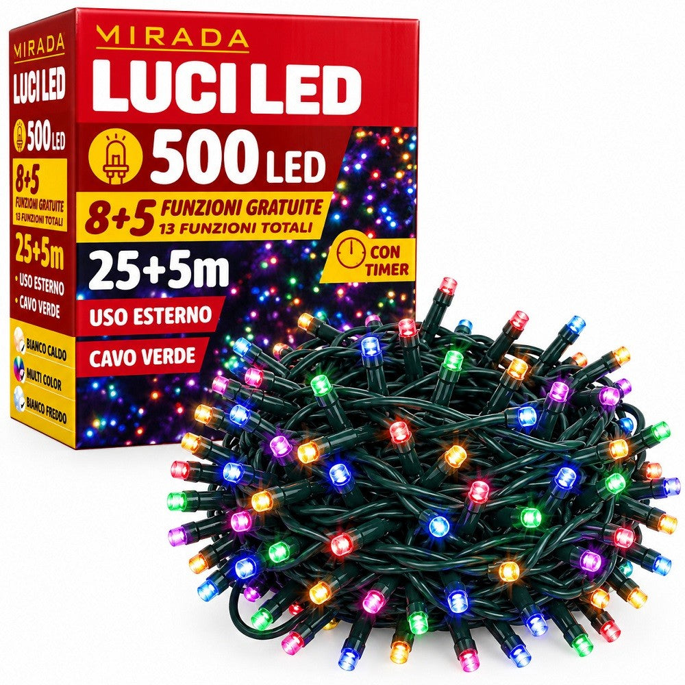 Luci di Natale 500 Led Multicolor Cavo Verde - immagine 2