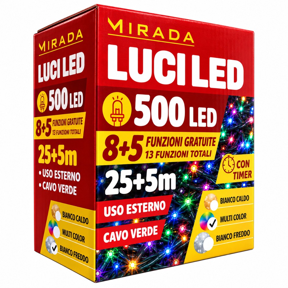 Luci di Natale 500 Led Multicolor Cavo Verde