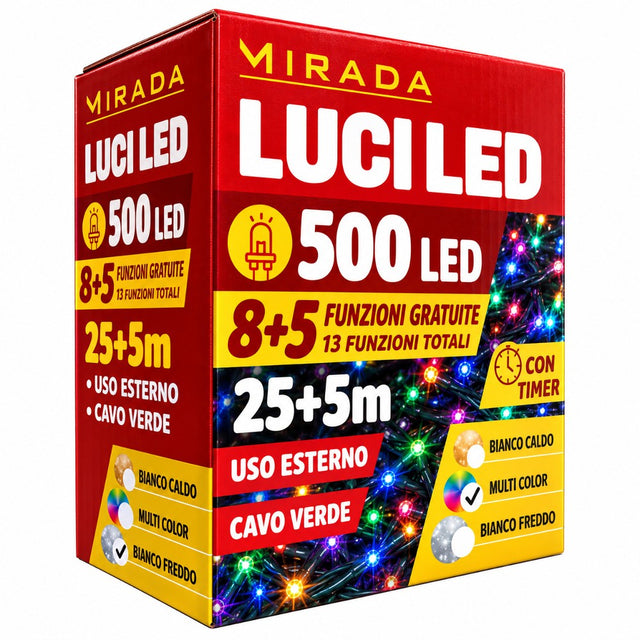 Luci di Natale 500 Led Multicolor Cavo Verde