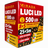 Luci di Natale 500 Led Bianco Caldo Cavo Verde