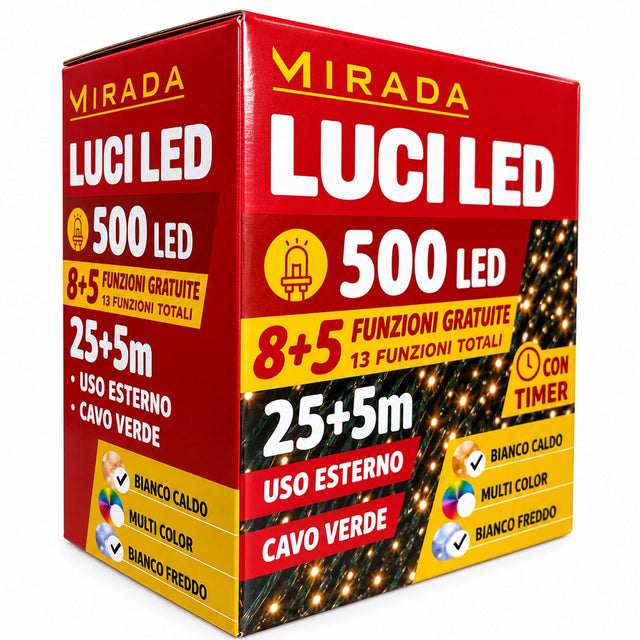 Luci di Natale 500 Led Bianco Caldo Cavo Verde