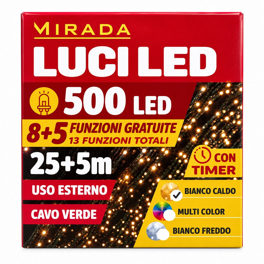 Luci di Natale 500 Led Bianco Caldo Cavo Verde - immagine 3
